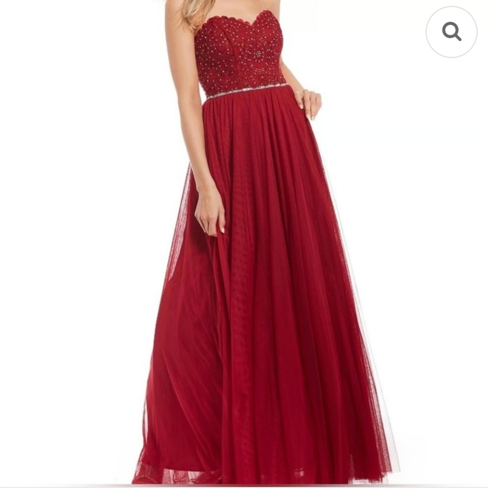 Jodi Kristopher Strapless Beaded Dress 18/19 Cranberry Prom Bridesmaid Formal